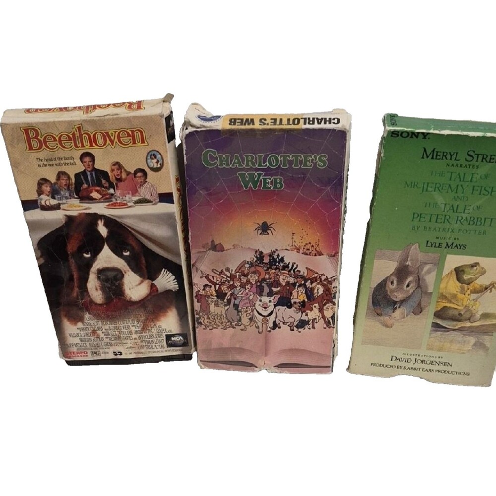 Vintage 90s Family Movie VHS Lot 3 Beethoven Charlotte's Web Peter Rabbit Kids